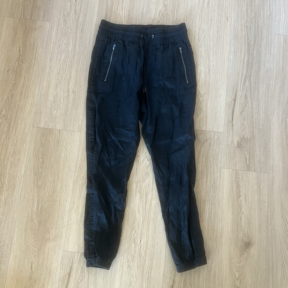 Athleta Pants Womens 8 Black Cabo Linen Lightweight Beach Summer Tapered Joggers